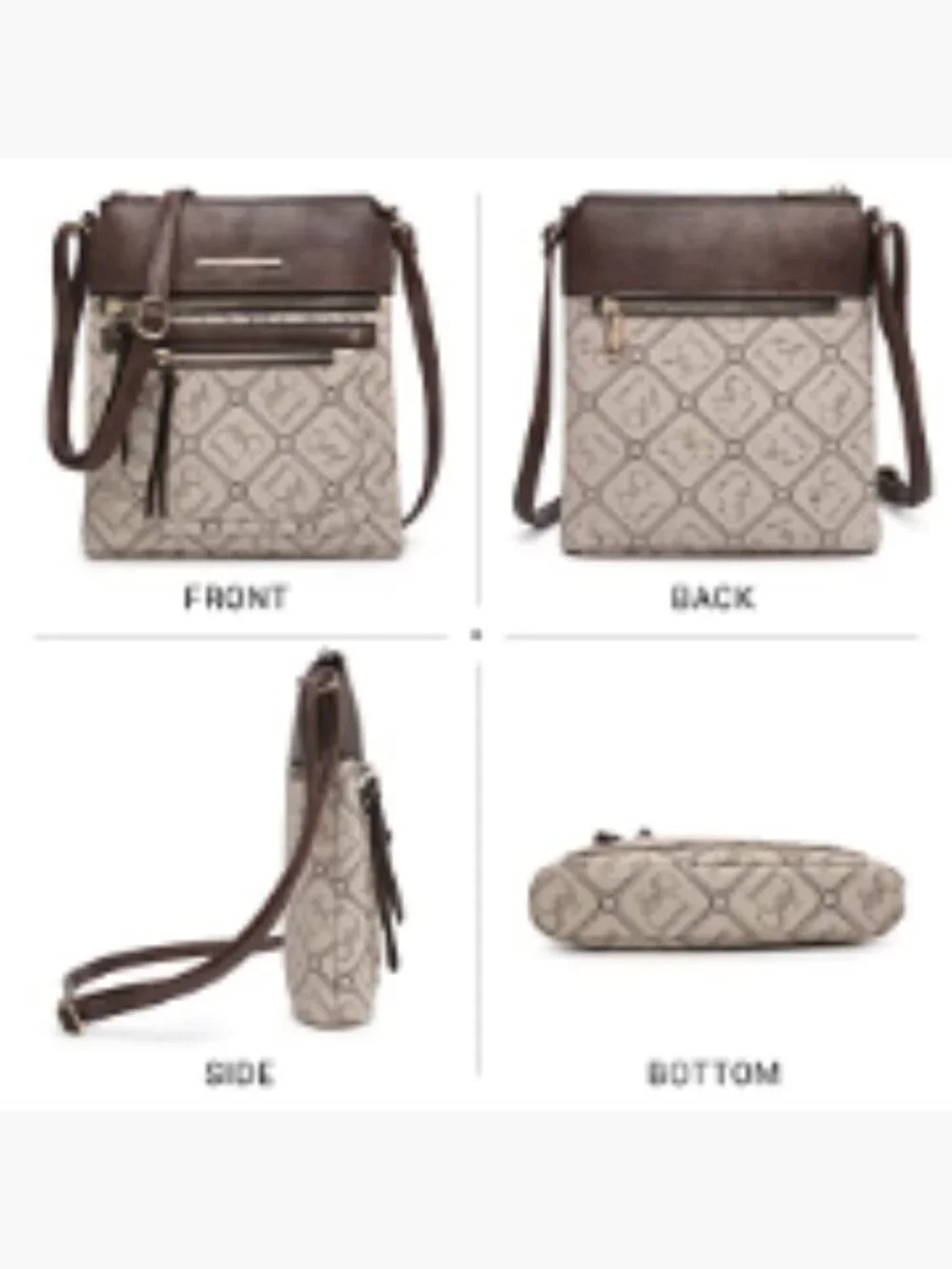 Women's Vegan Leather Crossbody Bag Adjustable Strap Multi Zipper Pockets